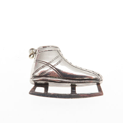 925 Sterling Silver Antique China Ice Skate Oxidized 3D Charm Pendant