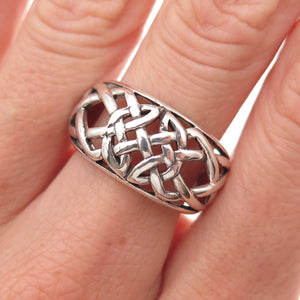925 Sterling Silver Vintage Celtic Trinity Knot Oxidized Ring Size 7