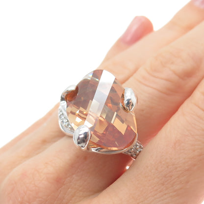 925 Sterling Silver Vintage Imperial & White C Z Modernist Ring Size 8.25