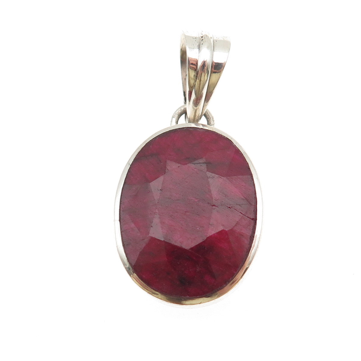 925 Sterling Silver Vintage Real Oval-Cut Ruby Charm Pendant
