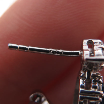 925 Sterling Silver Blue & White C Z Dangle Omega Back Earrings