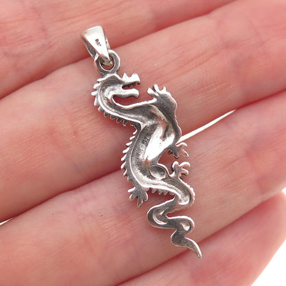925 Sterling Silver Vintage Royal Dragon Oxidized Charm Pendant
