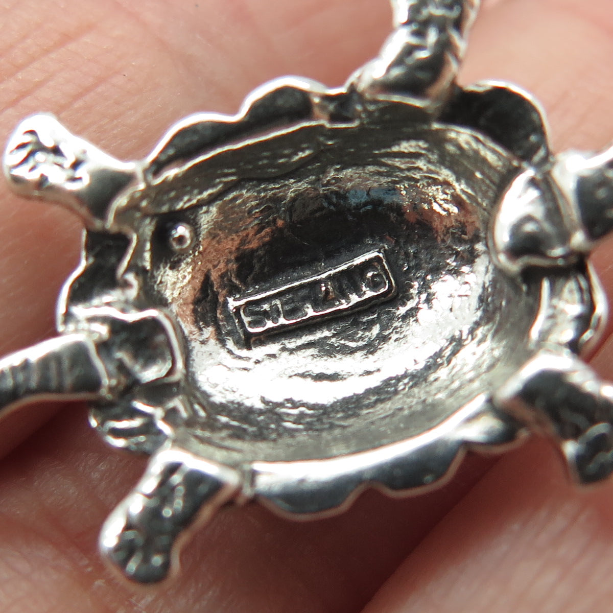 925 Sterling Silver Vintage Turtle Oxidized Charm Pendant