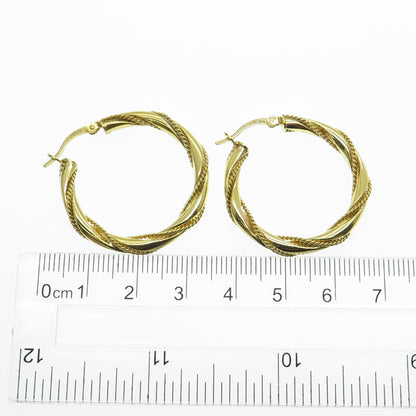 HAN 925 Sterling Silver Gold Plated Twisted Rope Hoop Earrings