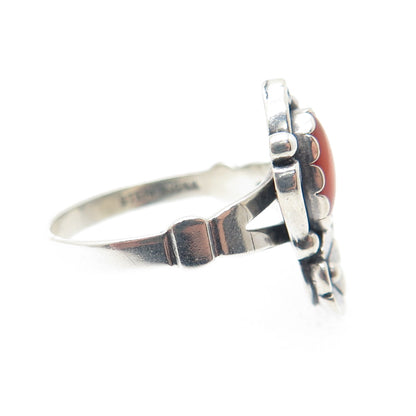 WHEELER MFG CO Old Pawn Sterling Silver Vintage MOP Flower Feather Ring Size 7.5