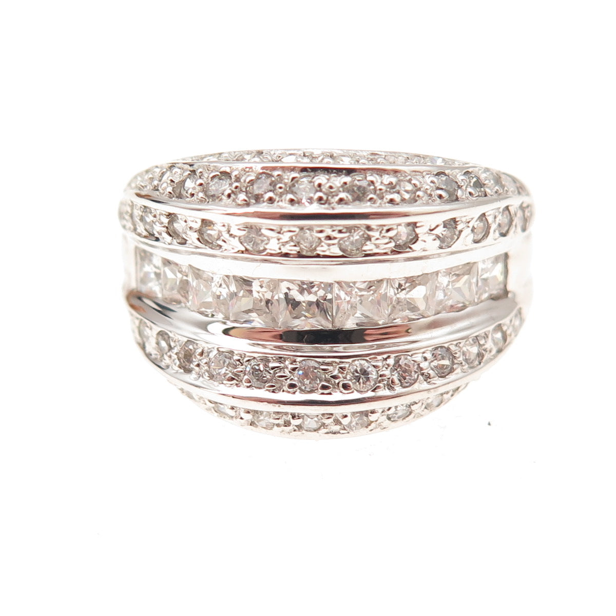 Chapal Zenray 925 Sterling Silver Princess & Round-Cut C Z Ring Size 8