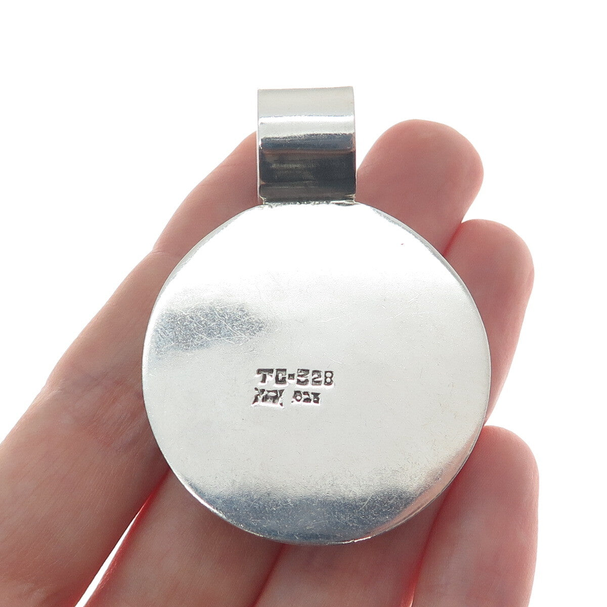 925 Sterling Silver Vintage Mexico Enamel Spiral Modernist Pendant
