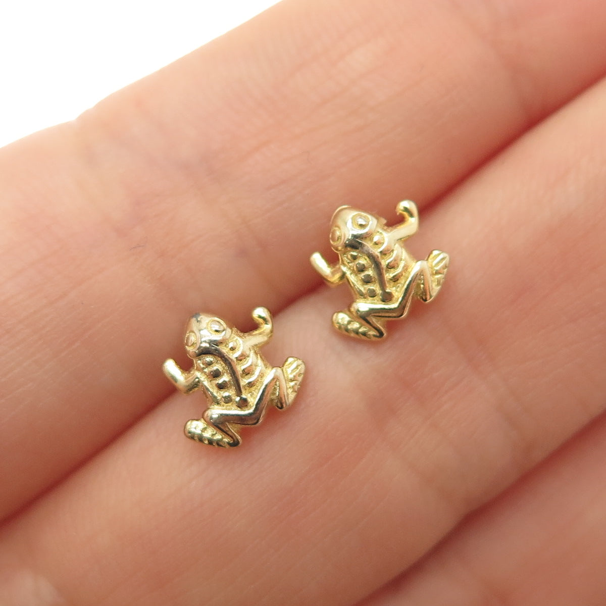 925 Sterling Silver Gold Plated Frog For Good Luck Stud Earrings