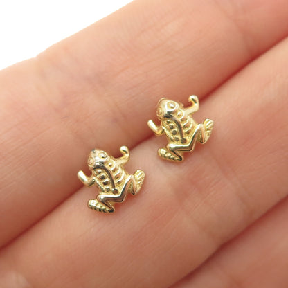 925 Sterling Silver Gold Plated Frog For Good Luck Stud Earrings