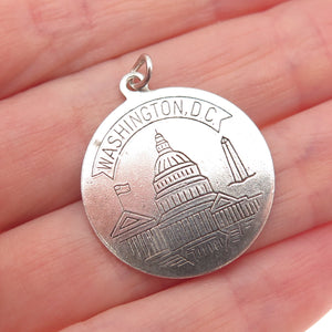 ROSECRAFT 925 Sterling Silver Vintage Washington DC Round Tag Charm Pendant