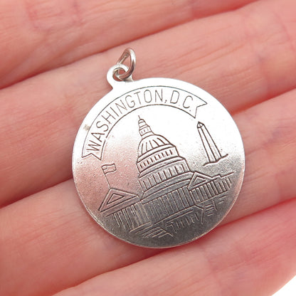 ROSECRAFT 925 Sterling Silver Vintage Washington DC Round Tag Charm Pendant