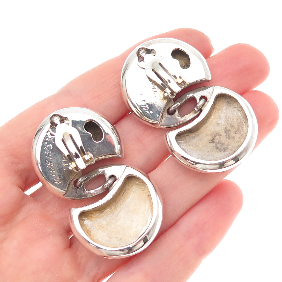 Yukihiro Shibata 925 Sterling Silver Vintage Japan Modernist Clip On Earrings
