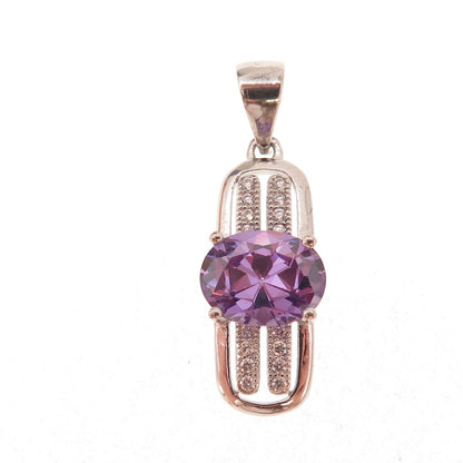 925 Sterling Silver Oval-Cut Purple & Round-Cut White C Z Charm Pendant