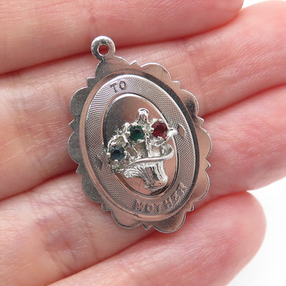 TOWN & COUNTRY 925 Sterling Silver Antique Rhinestone Flower To Mother Pendant
