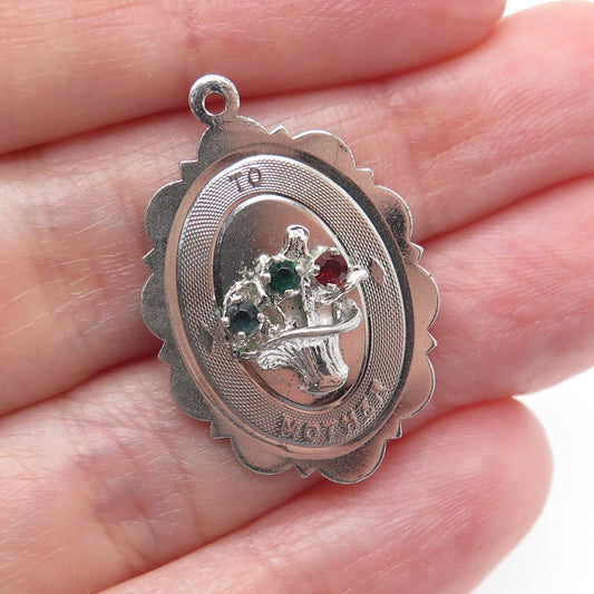 TOWN & COUNTRY 925 Sterling Silver Antique Rhinestone Flower To Mother Pendant