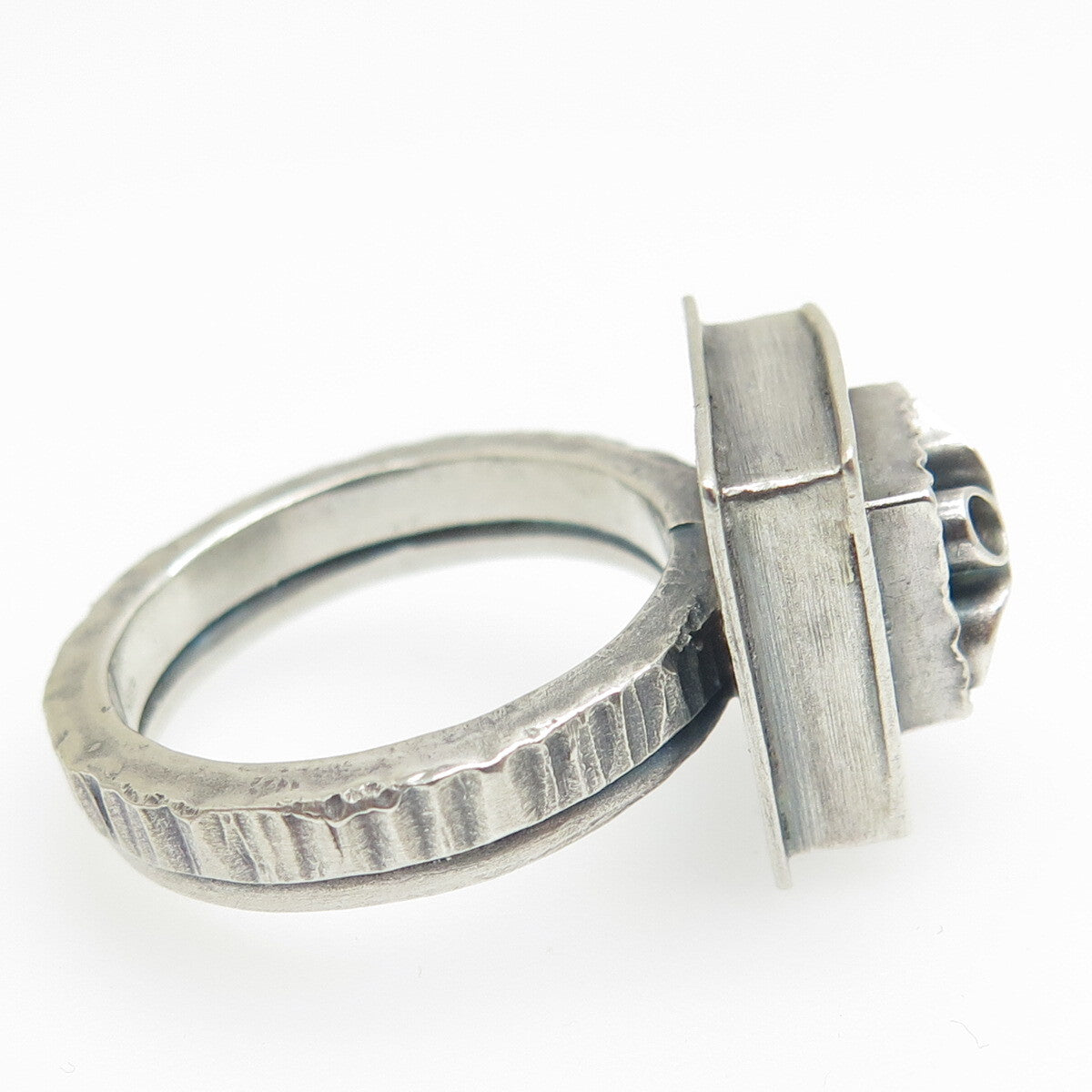 925 Sterling Silver Vintage Modernist Oxidized Ring Size 8