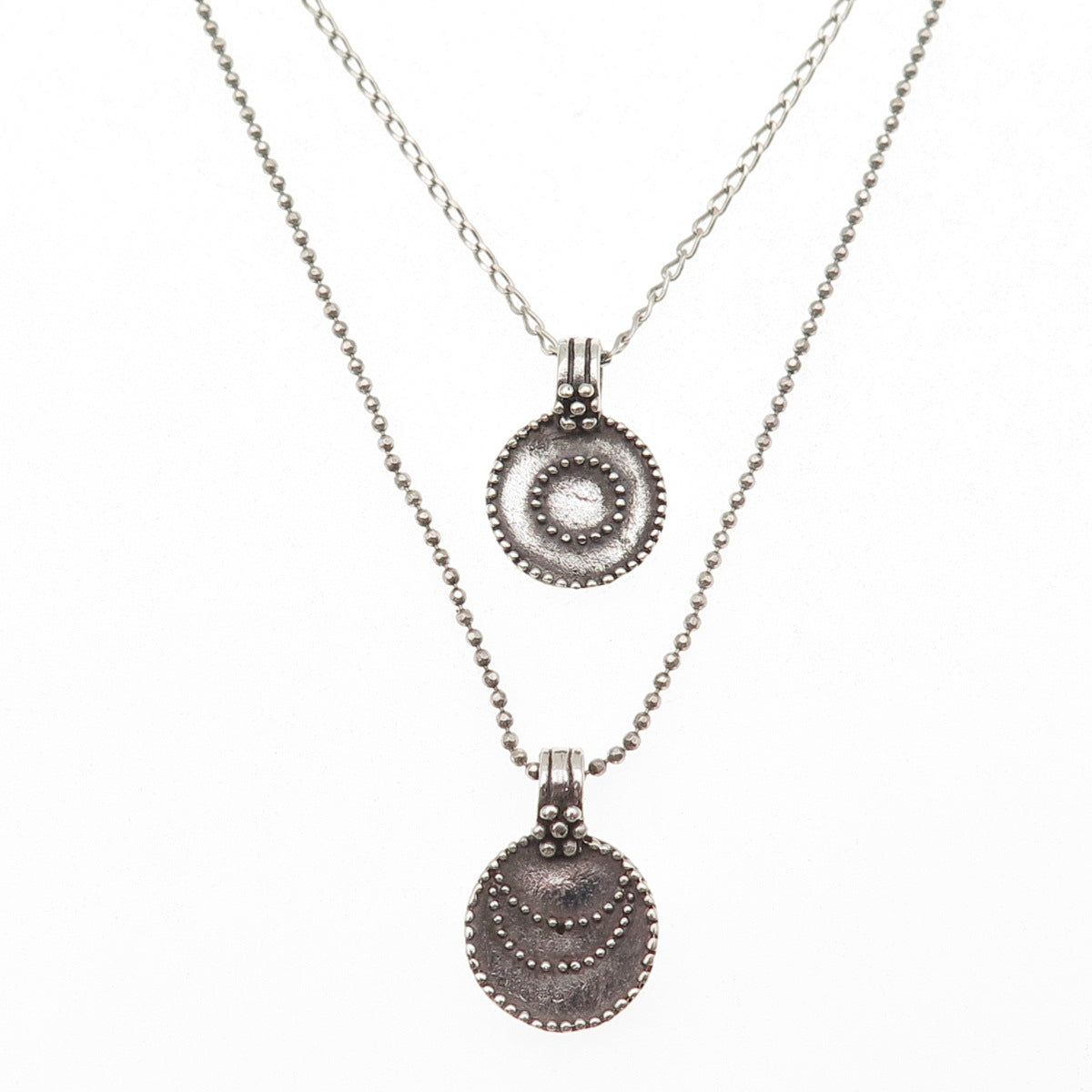 Satya 925 Sterling Silver Vintage Modernist Disc Double Chain Necklace 16"
