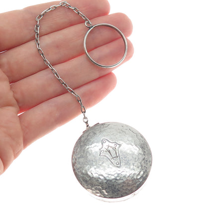 WEBSTER 925 Sterling Silver Antique Engraved Chatelaine Compact Case w/ Chain