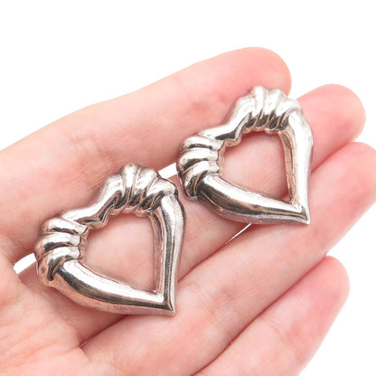 925 Sterling Silver Vintage Modernist Open Heart Earrings