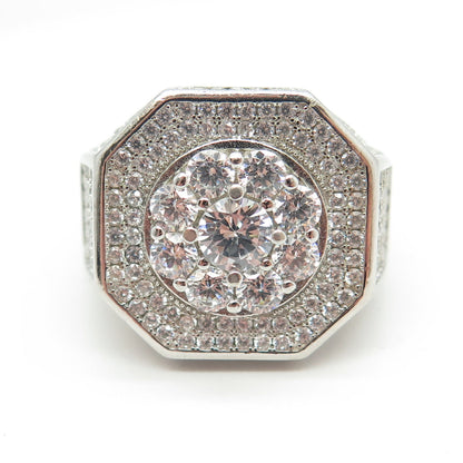 925 Sterling Silver Pave C Z Domed Ring Size 11.25