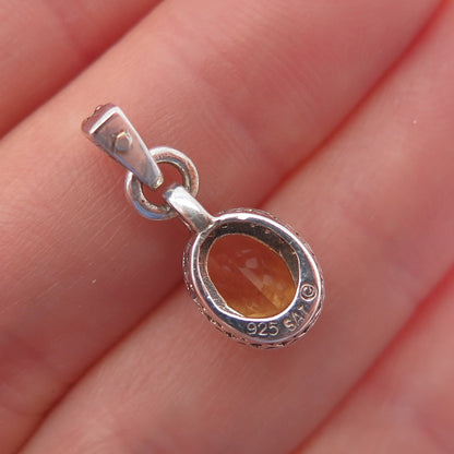 SAI 925 Sterling Silver Real Diamond Accent & Citrine Mini Charm Pendant
