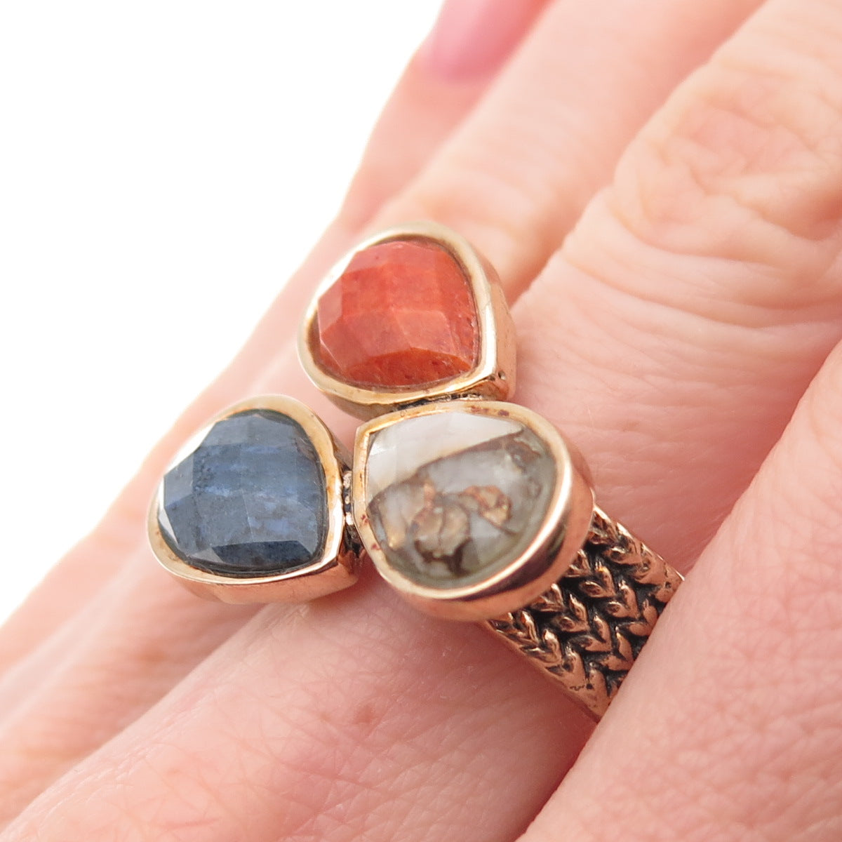 BARSE Gold Plated Real Natural Matrix Quartz Coral & Sodalite Ring Size 9