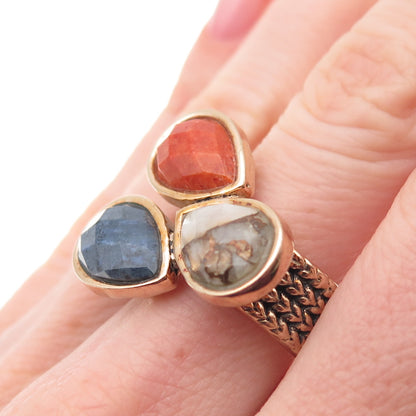 BARSE Gold Plated Real Natural Matrix Quartz Coral & Sodalite Ring Size 9
