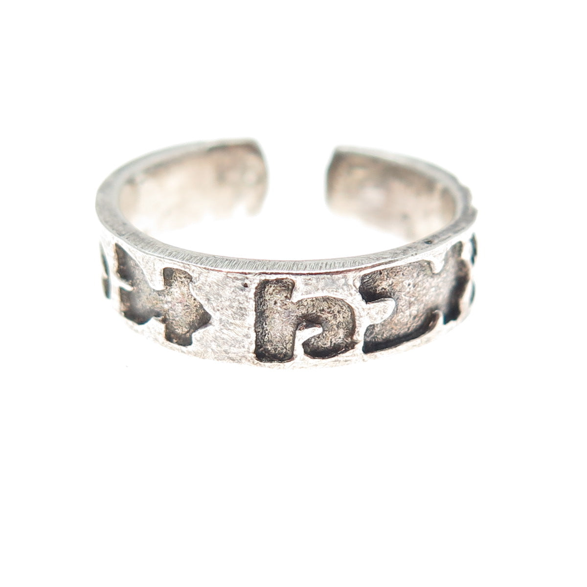 925 Sterling Silver Vintage Runic Symbols Oxidized Adjustable Band Ring Size 6