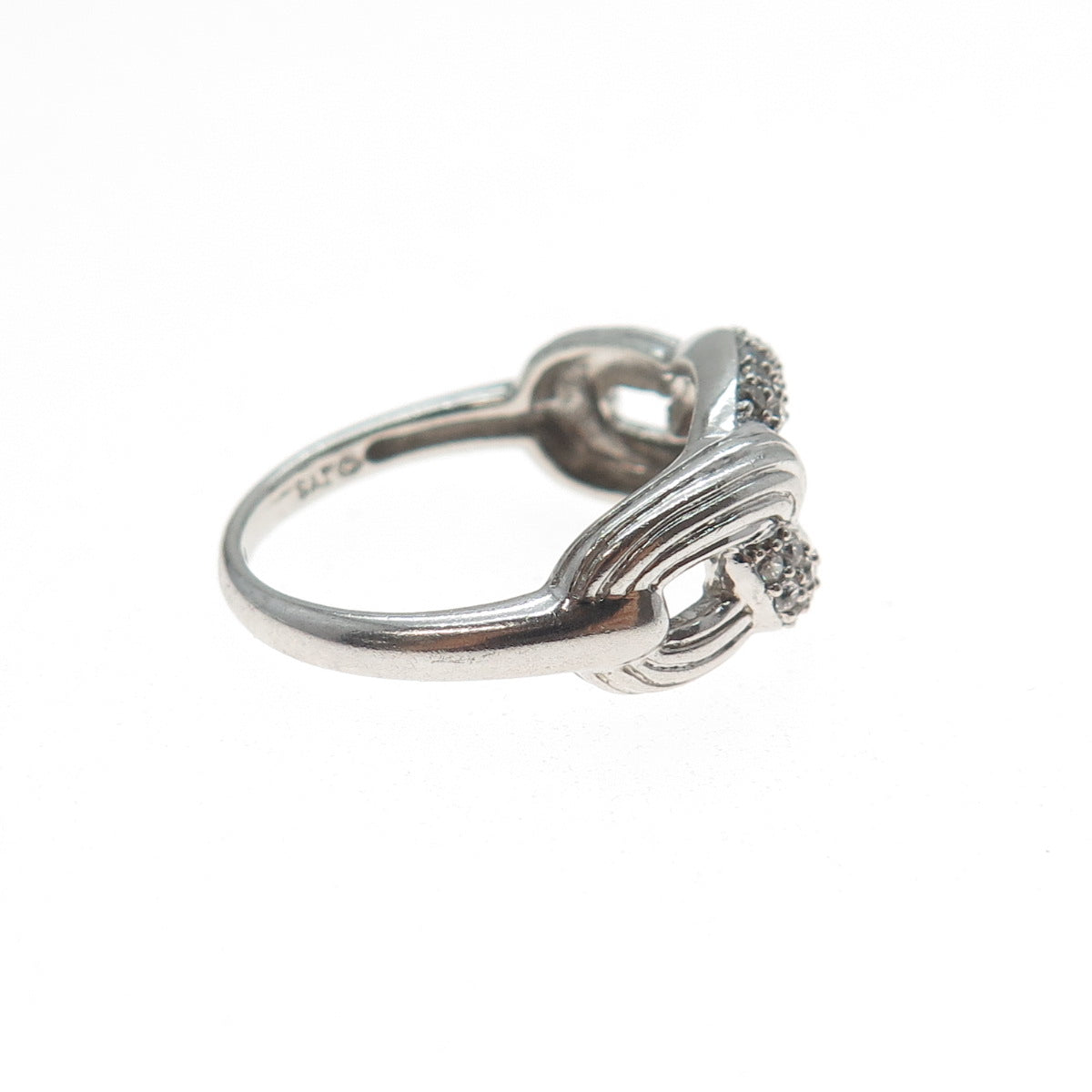 SAI 925 Sterling Silver Round-Cut C Z Chain Link Ring Size 7