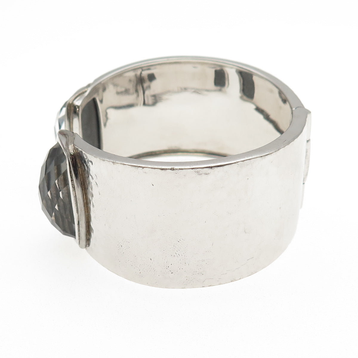 Boma 925 Sterling Silver Real Doublet Hematite Hammered Cuff Bracelet 6.75"