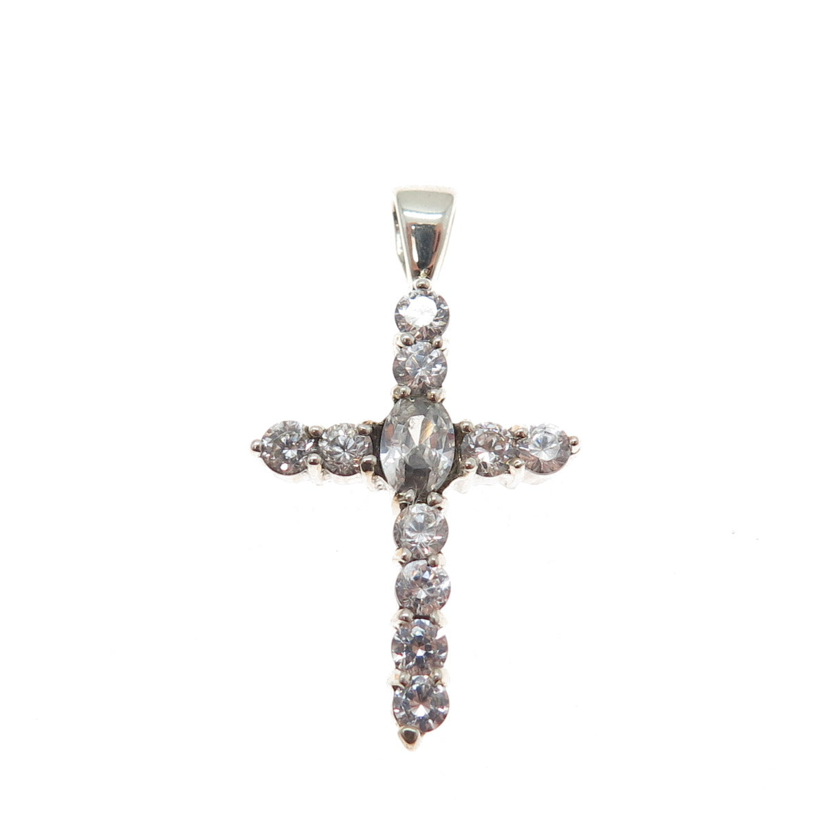 925 Sterling Silver Vintage Round-Cut C Z Sparkle Cross Charm Pendant