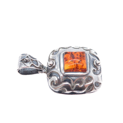 SILPADA 925 Sterling Silver Vintage Real Amber Oxidized Charm Pendant