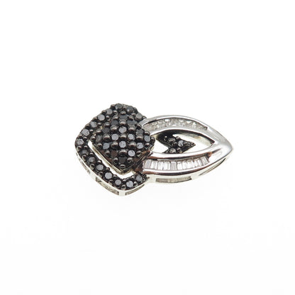 SUN 925 Sterling Silver Real Black & White Diamond Mini Slide Pendant