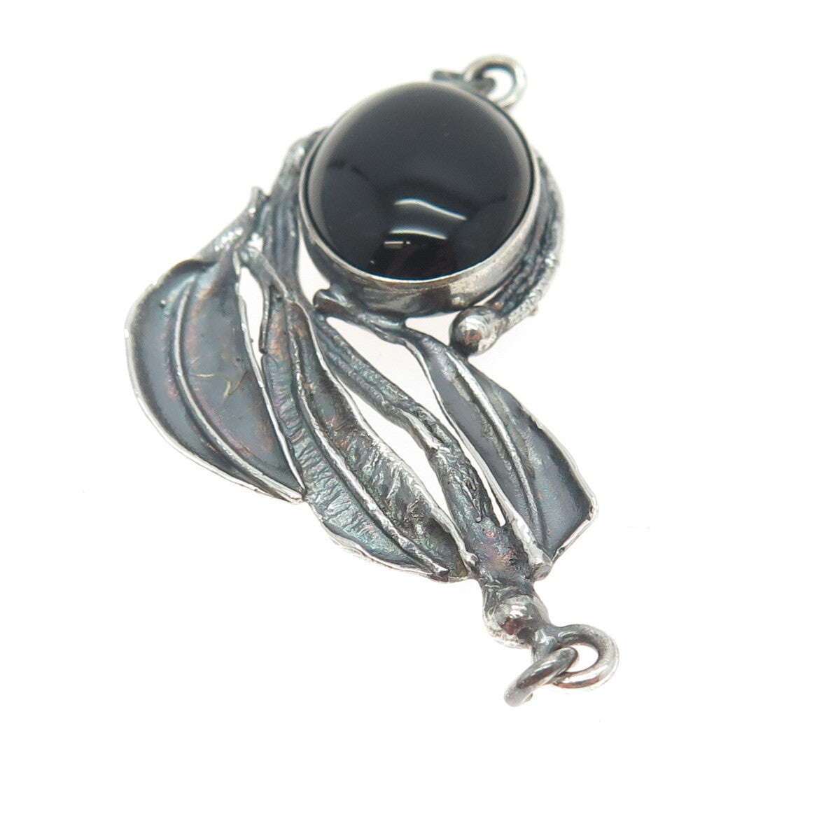 AVI SOFFER Sterling Vintage Israel Onyx Modernist Feather Centerpiece Pendant
