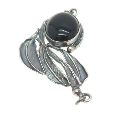 AVI SOFFER Sterling Vintage Israel Onyx Modernist Feather Centerpiece Pendant