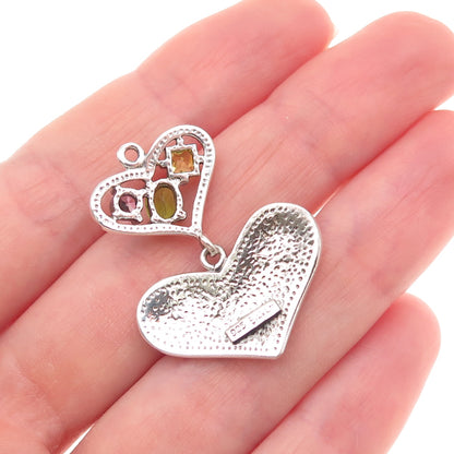 925 Sterling Silver Real MOP Peridot Citrine & Pink C Z Heart Charm Pendant