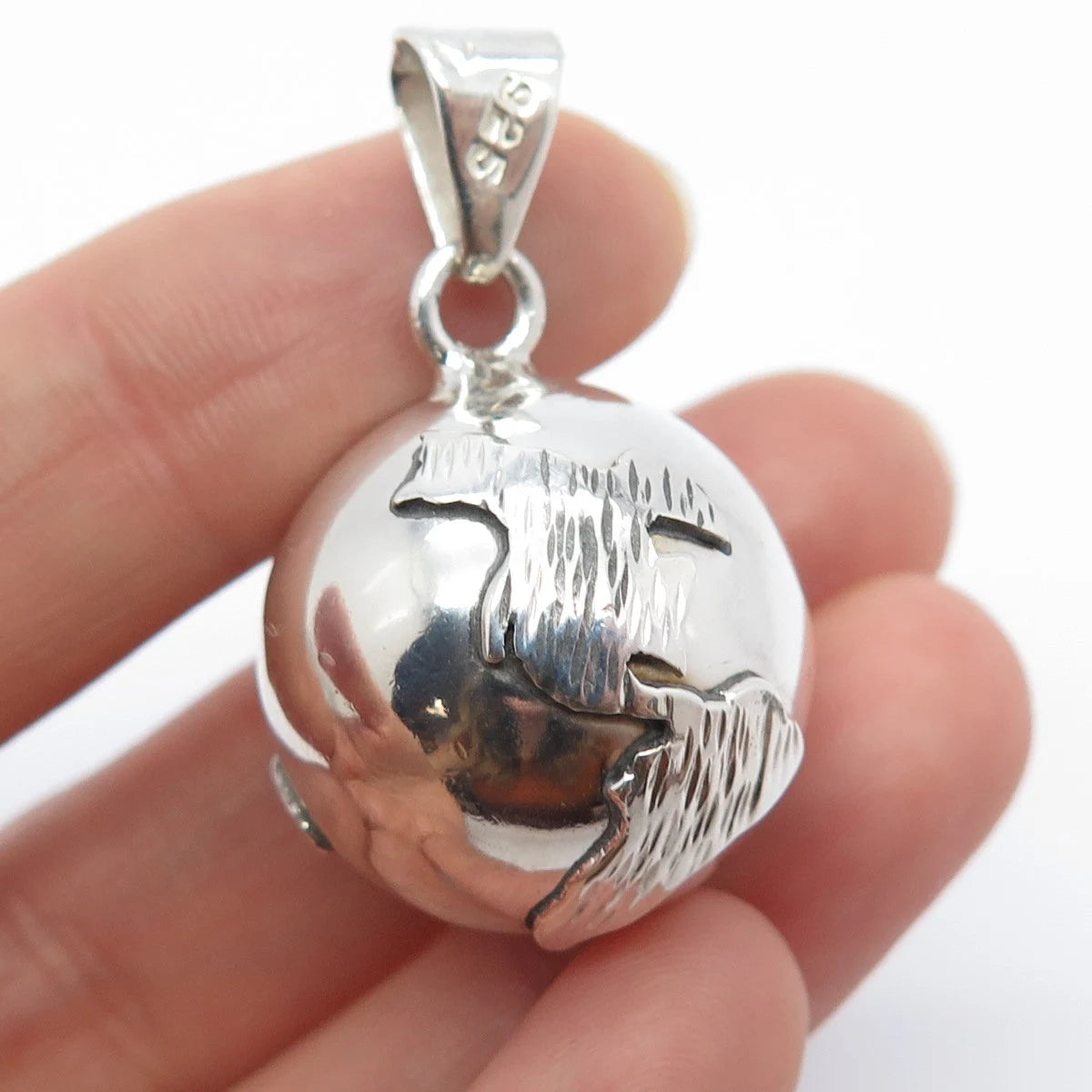 925 Sterling Silver Vintage Mexico Globe Harmony Ball Pendant