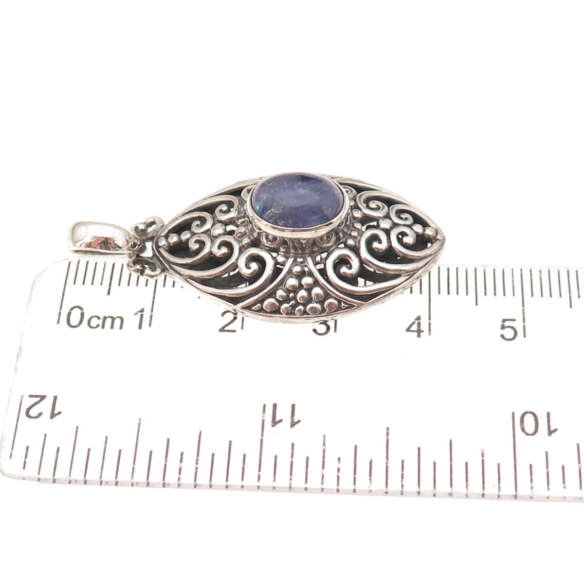 925 Sterling Silver Vintage Real Tanzanite Heart Ornate Oxidized Charm Pendant