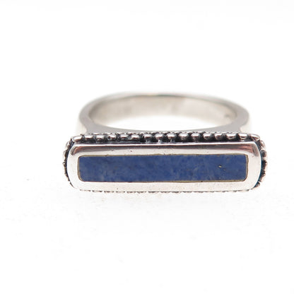 Boma Sterling Silver Vintage Real Lapis Modernist Bar Oxidized Ring Size 7.25