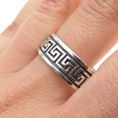 925 Sterling Silver Vintage Greek Maze Oxidized Band Ring Size 14.25