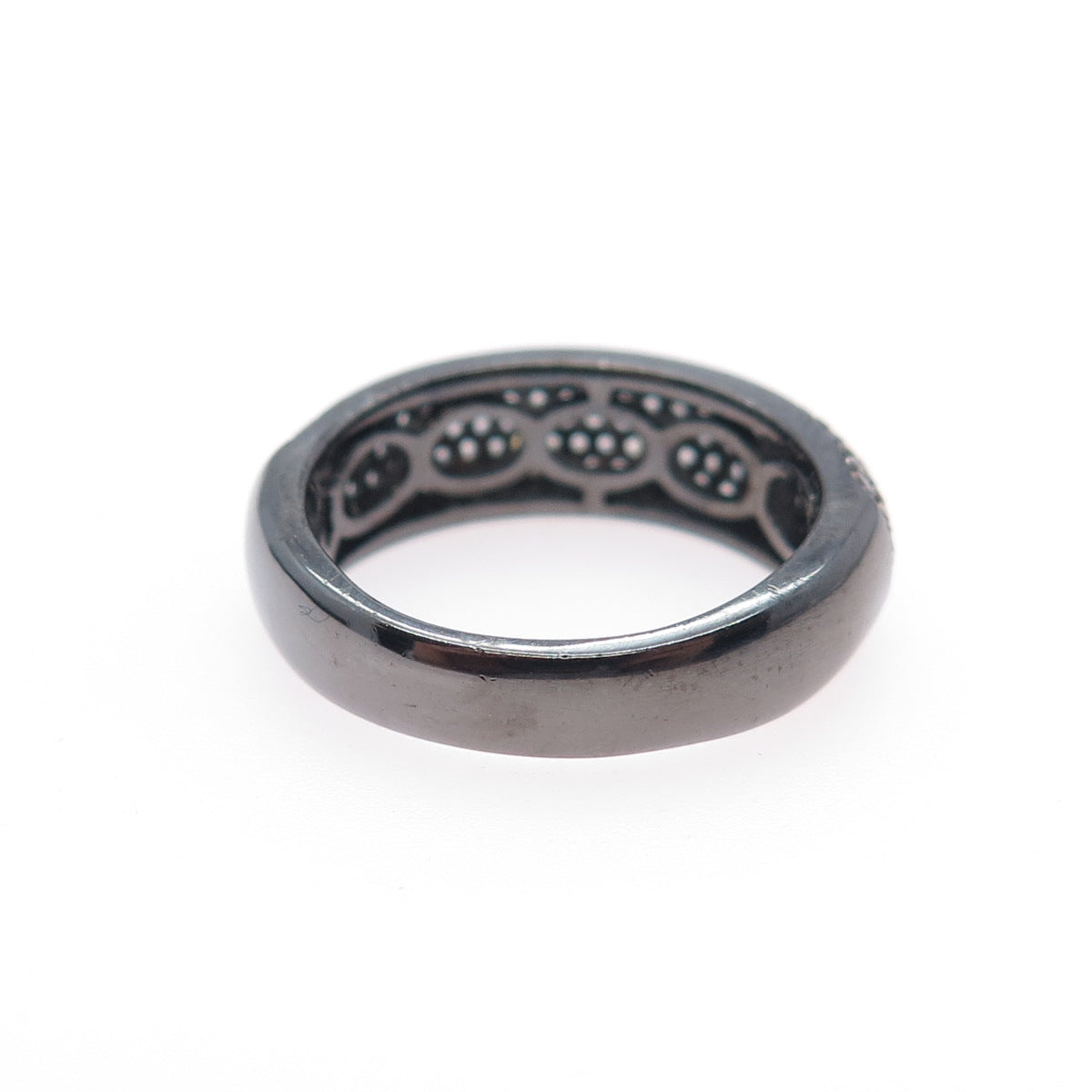925 Sterling Silver Black Rhodium Round-Cut C Z Band Ring Size 6.25