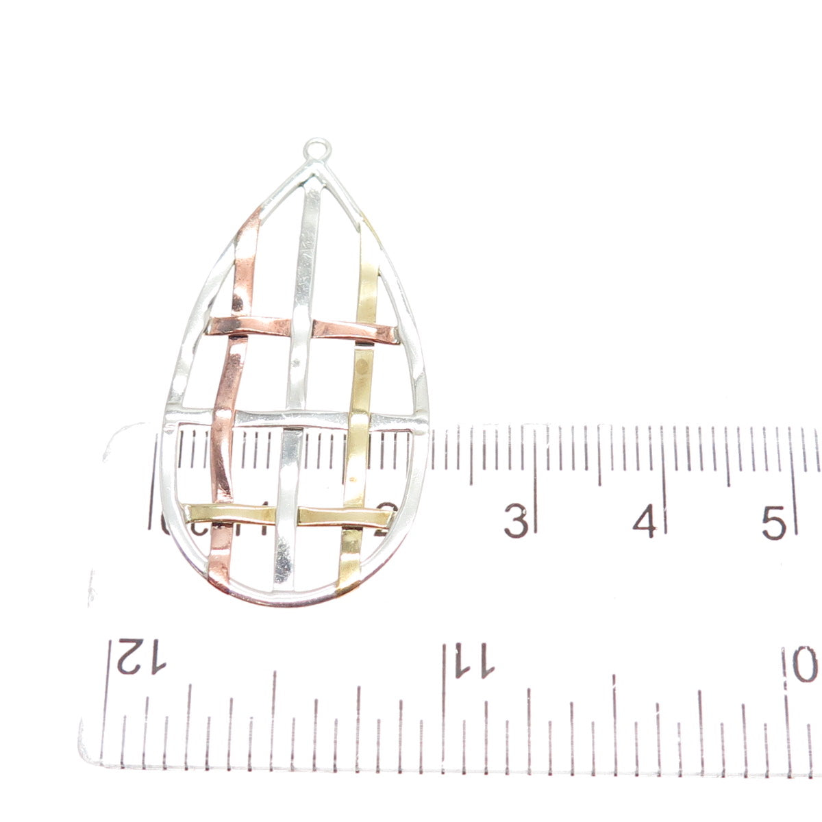 ROBERT LEE MORRIS 925 Sterling Brass & Copper Vintage Woven Teardrop Pendant