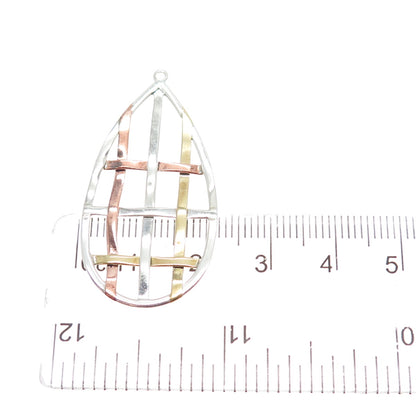 ROBERT LEE MORRIS 925 Sterling Brass & Copper Vintage Woven Teardrop Pendant