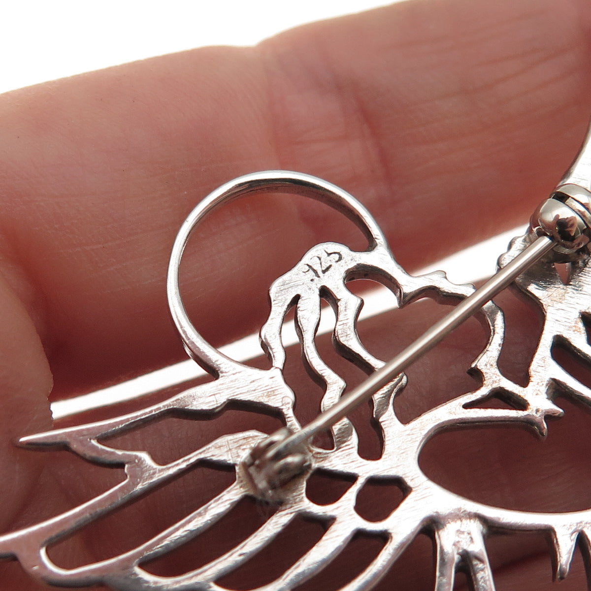 925 Sterling Silver Vintage Angel Playing Trumpet Pin Brooch