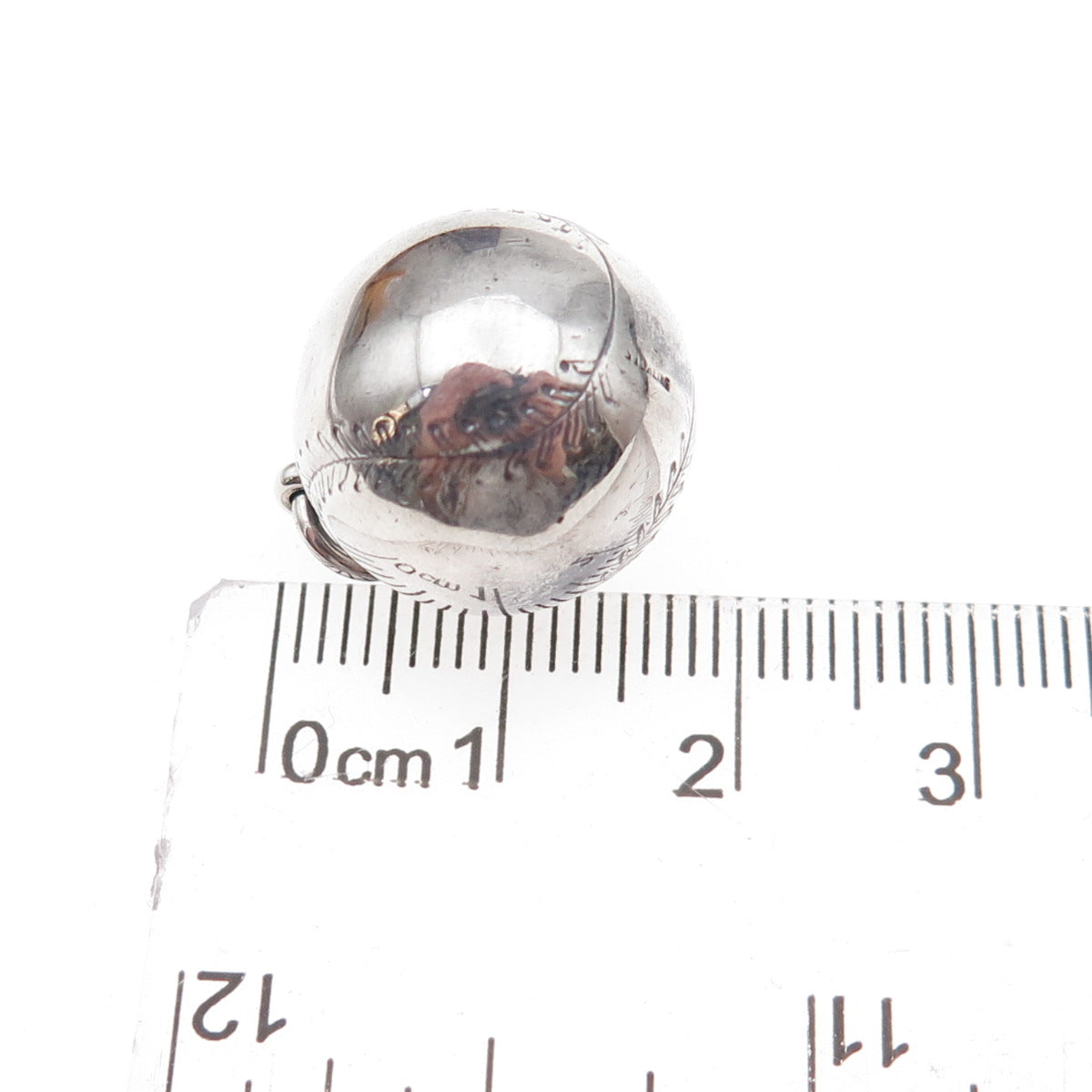 925 Sterling Silver Antique Art Deco Baseball Ball Oxidized 3D Charm Pendant