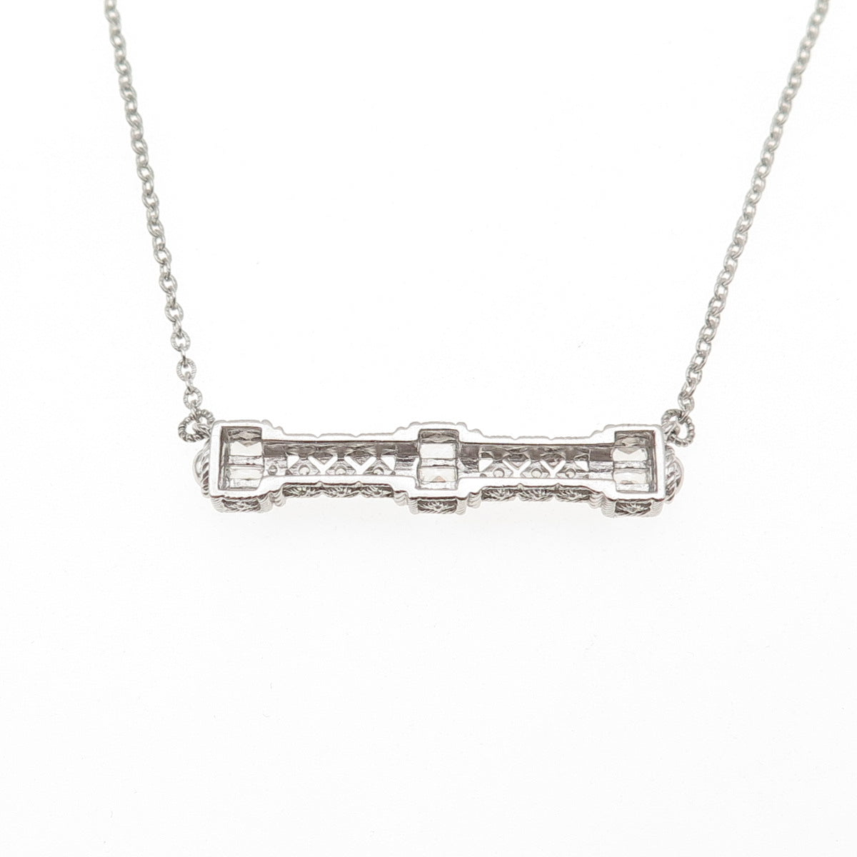 JUDITH RIPKA 925 Sterling Silver C Z Bar Pendant Cable Chain Necklace 18-20"