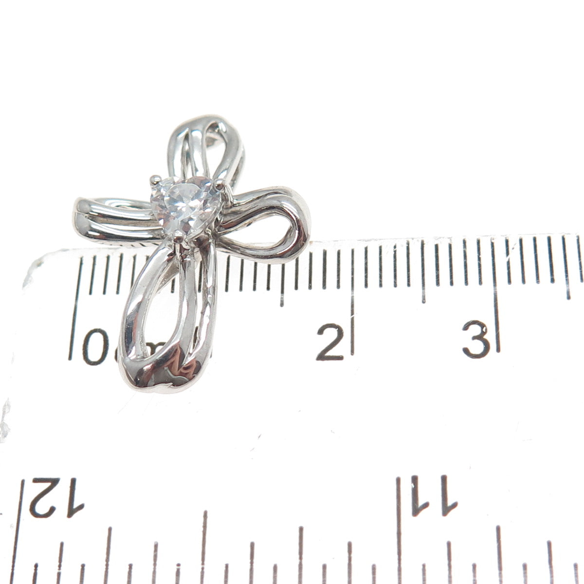 SAI 925 Sterling Silver Heart-Cut C Z Cross Minimalist Slide Pendant