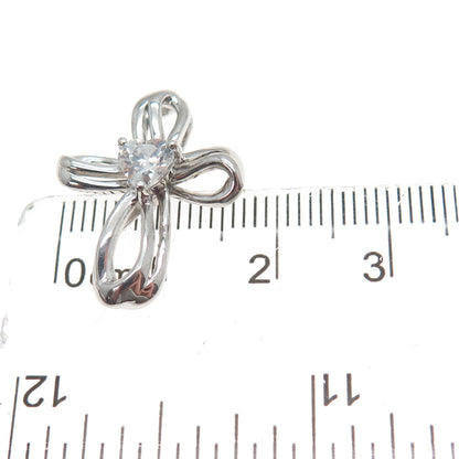 SAI 925 Sterling Silver Heart-Cut C Z Cross Minimalist Slide Pendant