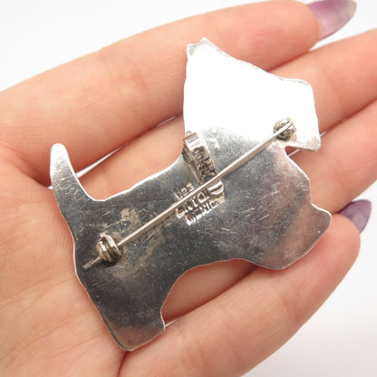 925 Sterling Silver 2-Tone Vintage Mexico Laton Terrier Dog Pin Brooch / Pendant