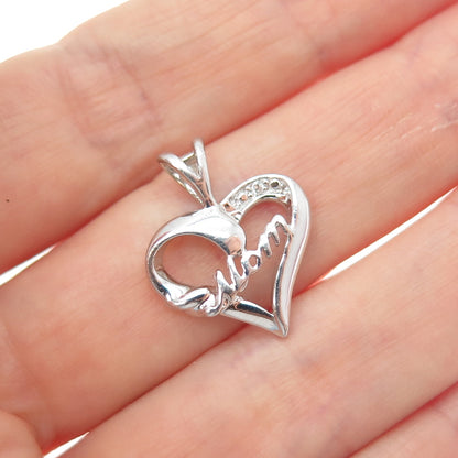RJ GRAZIANO 925 Sterling Silver Round-Cut C Z Mom Heart Minimalist Charm Pendant